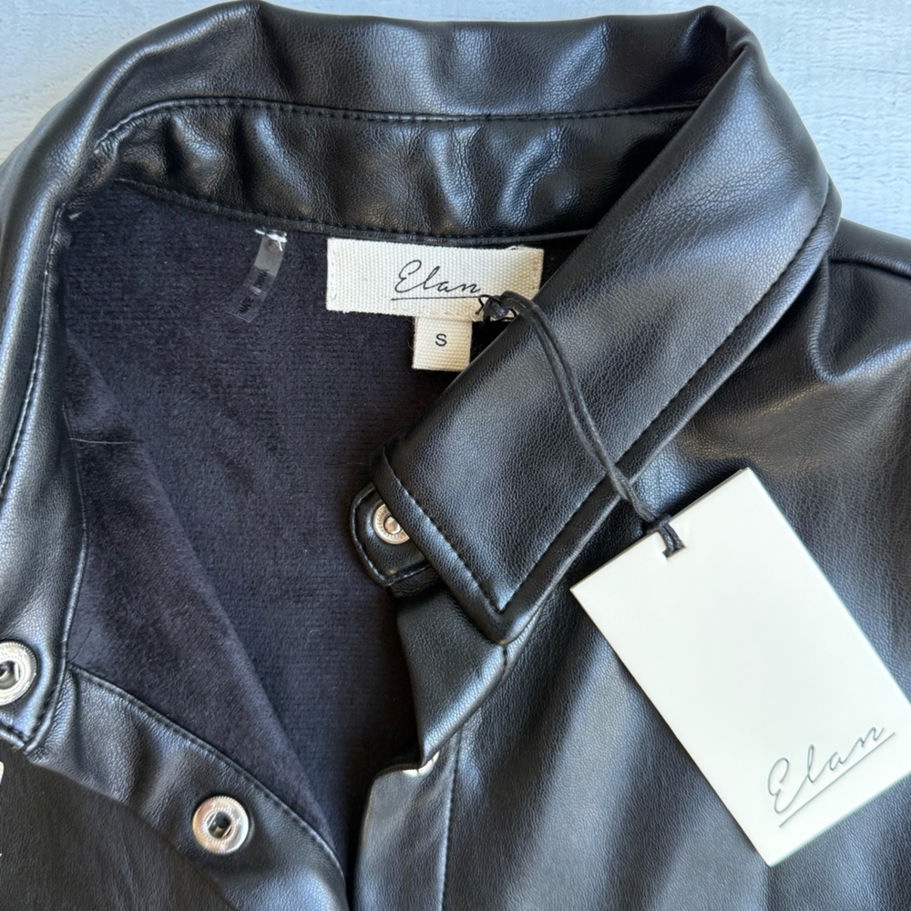 NWT Elan Black Faux Leather Florence  Sleeveless Button Down Collared Top S - Picture 5 of 8